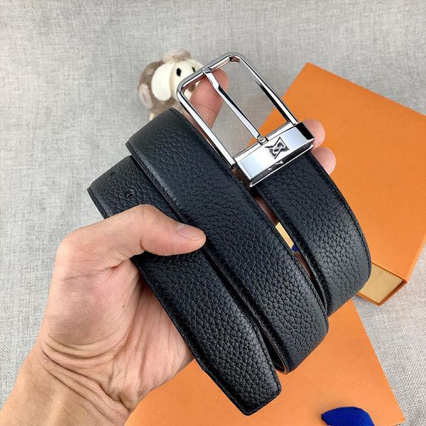 Man Belt Designer Genuine Leather Belts Width 3.4cm Classic Needle Buckle Gold Sliver Color Litchi Striped Plain Black Brown Colors - Fashion Accessories - zorviavip