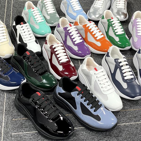 Men Women Patent Leather Black Mesh Lace Up Casual Sneakers Flat Outdoor Sports Running Trainers Shoes Big Size 49 With Box NO53 - Shoes & Accessories - zorviavip