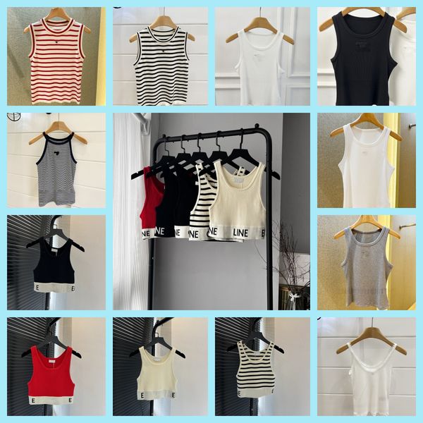 Women's T Shirts Women Tank Top Womens Designer Shirt Black White Strip Letter Summer Short Sleeve Ladies Clothing Size S-L Camis Tops Femme - Apparel - zorviavip
