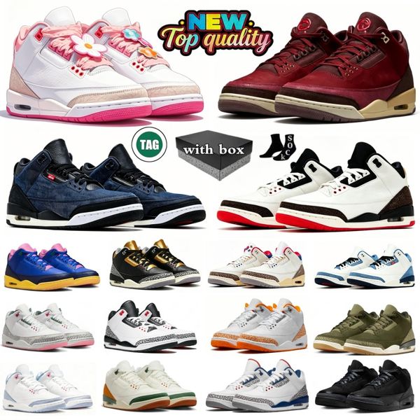 With box 3 Basketball Shoes 3s Black Cat Medium Olive SoleFly Brazil BIN 23 True Blue Worlds Best Dad Champagne Oysters Denim Pink Glow Mens Womens Trainers Sport - Shoes & Accessories - zorviavip