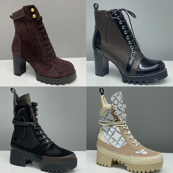 Designer Women Ankle Boot Luxury Martin Desert Boots High Heel Boots Suede Calf Leather Winter Boots Camel Over Knee Boot Woman Classic Vintage Print High Quality 013 - Shoes & Accessories - zorviavip