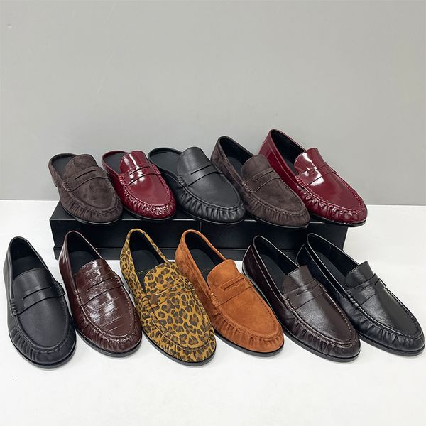 Genuine Leather Moccasin Flats Mules Loafers Men Women Designer Pleated Le Loafer Luxury Y Penny Loafers EU47 Slippers Creased Suede Office Dress Shoes 1137 - Shoes & Accessories - zorviavip