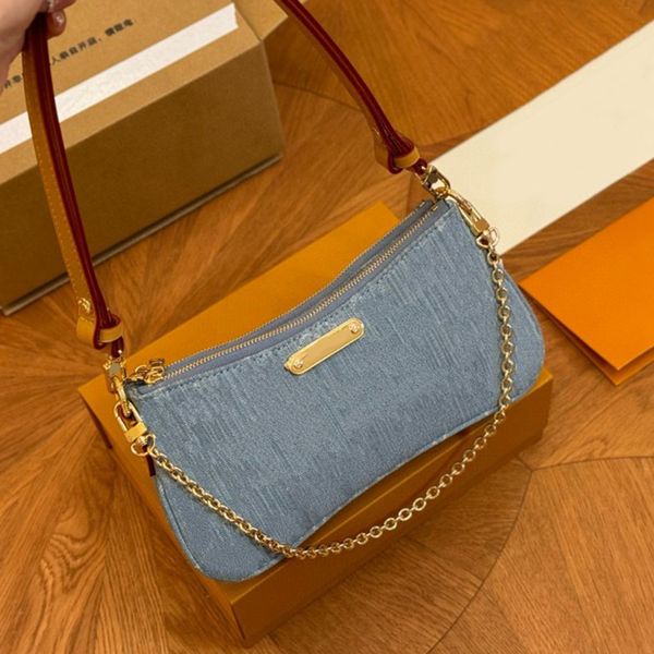 Denim Hobo Designer Shoulder Bags Women's Handbags Totes Leather Trim Casual Chain on The Wallets Fashion Light Blue Liv Tote New - Bags, Luggage & Accessories - zorviavip
