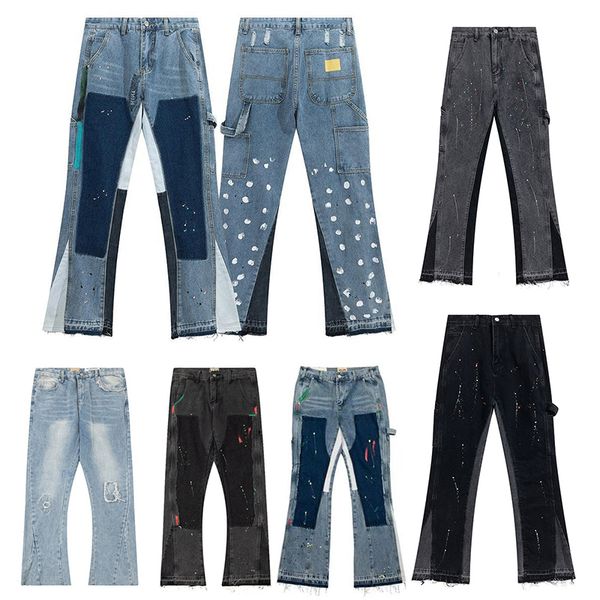 Mens Designers Flared Jeans Hip Hop Spliced men jeans Distressed Ripped Slim Fit Denim Trousers Mans Streetwear Washed Pants Size S-XL - Apparel - zorviavip