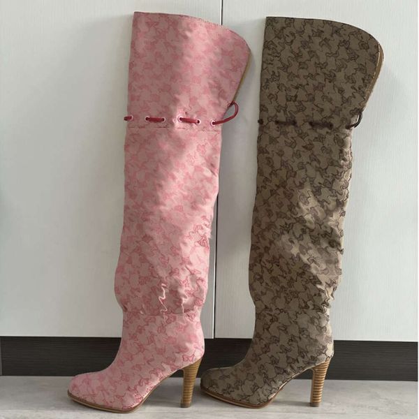 Women Designer Boots Over The Knee Boots Winter Long Boot Adjustable Straps Canvas Zipper Laces Original Shoes Ladies Girls Sexy High Boot 317 - Shoes & Accessories - zorviavip