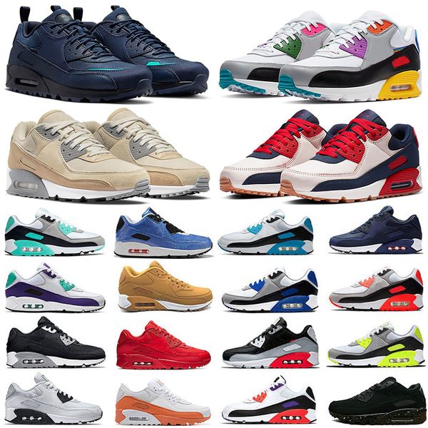 Designer 90 Running Shoes Men Women Fashion Shoes Leather Mesh Triple Black White Red Blue Light Smoke Grey Sneaker Trainers Outdoor Sports Tennis Eur 36-45 - Shoes & Accessories - zorviavip