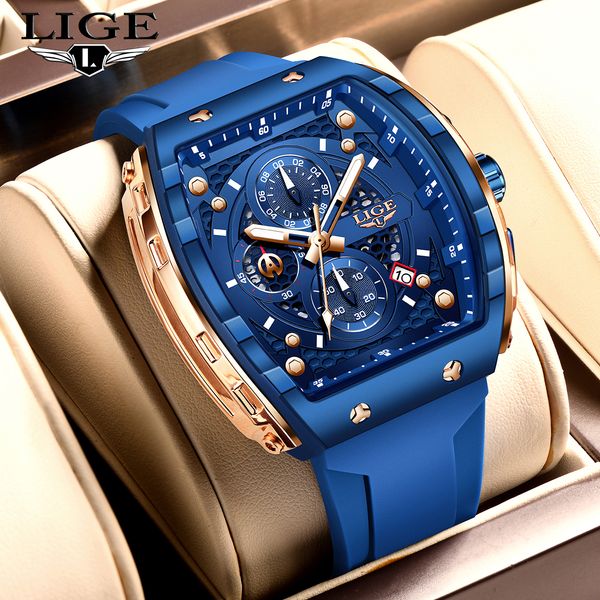 LIGE Top Brand Luxury Square Quartz Watches for Men Fashion Casual Sport 50M Waterproof Man Watch Auto Date Military Chronograph - Watches - zorviavip