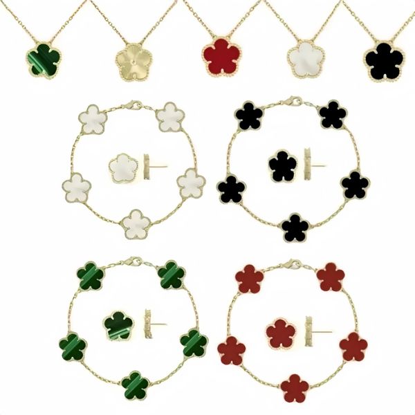 Luxury 4 Four Clover Necklace Luxury Designer Jewelry Set Pendant Necklaces Bracelet Stud Earring Women Christm Valentine's Day Birthday Gift Gold Flower Necklace - Jewelry - zorviavip