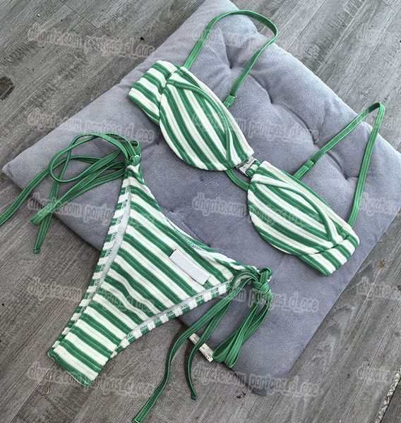 Designer Striped Triangle Bikinis Swimwear Brand Women Sexy Halter Cup Up Beach Swimsuit Luxury Summer Pool Party Tankinis Bathing Suit - Apparel - zorviavip