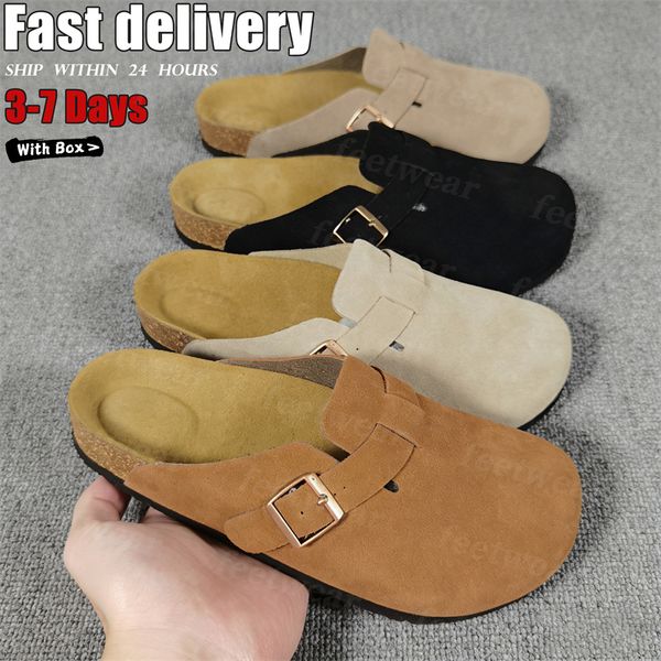 Designer Slides Slippers for Men Boston clog sandals Arizona Soft footbed Suede Sandals Summer Beach Flats Slipper chestnut Big Buckle Shearling Womens Mens Shoes - Bags, Shoes & Accs - zorviavip