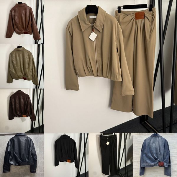 Luxury Zipper Draped Jacket For Women Designer Denim Trucker Coat Long Sleeve Pu Leather Jacket Spring Autumn Elegant Pants Tees - Apparel - zorviavip