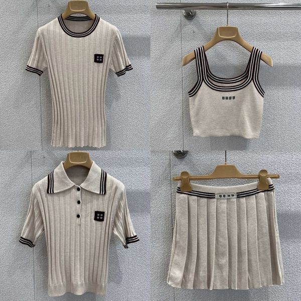 Luxury Letters Knits Polos Tops For Women Designer Pleated Mini Skirt Summer Knitted Tennis Sporty Jumpers Sexy Y2k Crop Slim Fit Tank Vest - Apparel - zorviavip