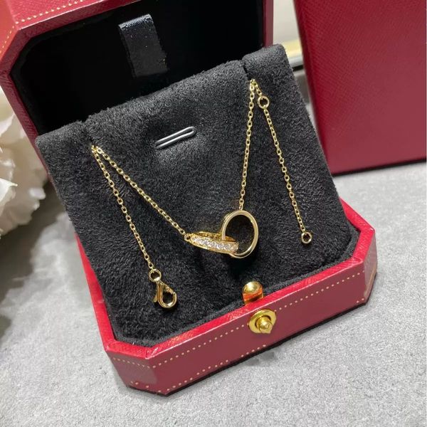 Luxury Designer Necklace Diamond Screw Love Necklaces For Men Cool Aesthetic Double Hoop Cjeweler Chains Mens Woman Pendant Necklaces Ladies Jewelry Gold Necklace - Jewelry - zorviavip
